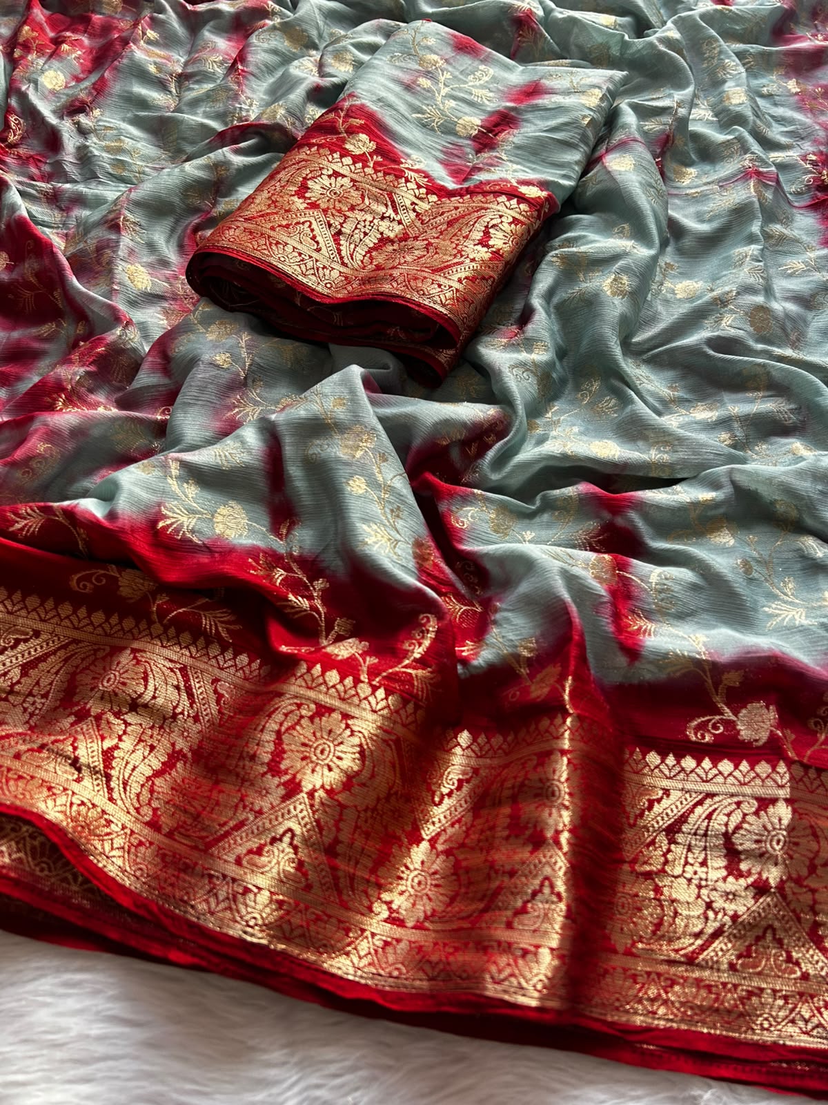 Forbearance Festive Wear Soft Georgette Jacquard Weaving Work n Rich Pallu Fancy Saree With Blouse Piece