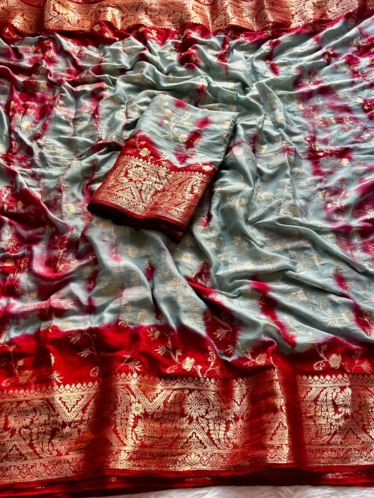 Forbearance Festive Wear Soft Georgette Jacquard Weaving Work n Rich Pallu Fancy Saree With Blouse Piece