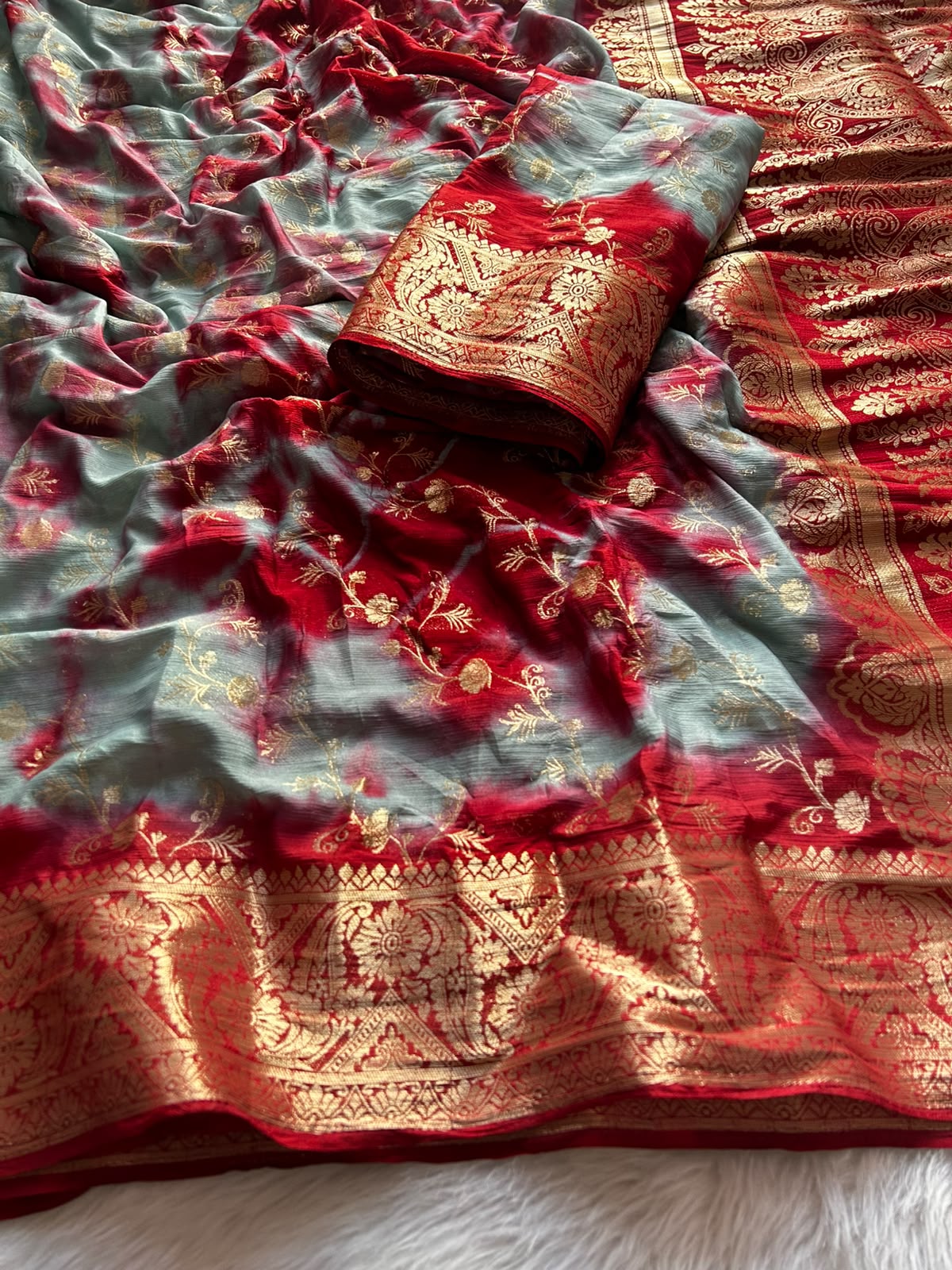 Forbearance Festive Wear Soft Georgette Jacquard Weaving Work n Rich Pallu Fancy Saree With Blouse Piece