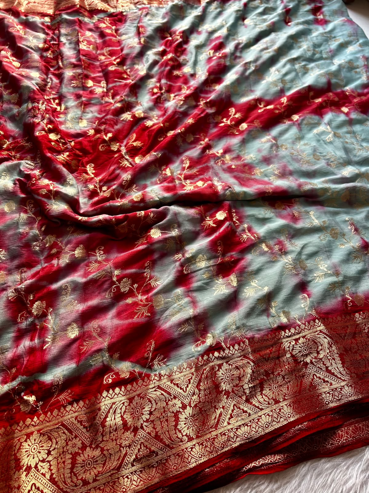 Forbearance Festive Wear Soft Georgette Jacquard Weaving Work n Rich Pallu Fancy Saree With Blouse Piece