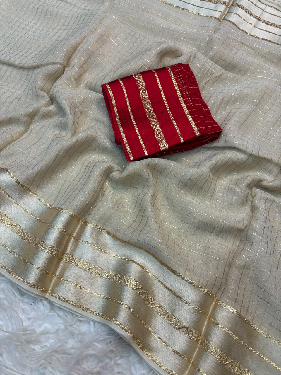 Admirable Festive Wear Viscose Georgette Jacquard Zari Work Fancy Saree With Blouse Piece