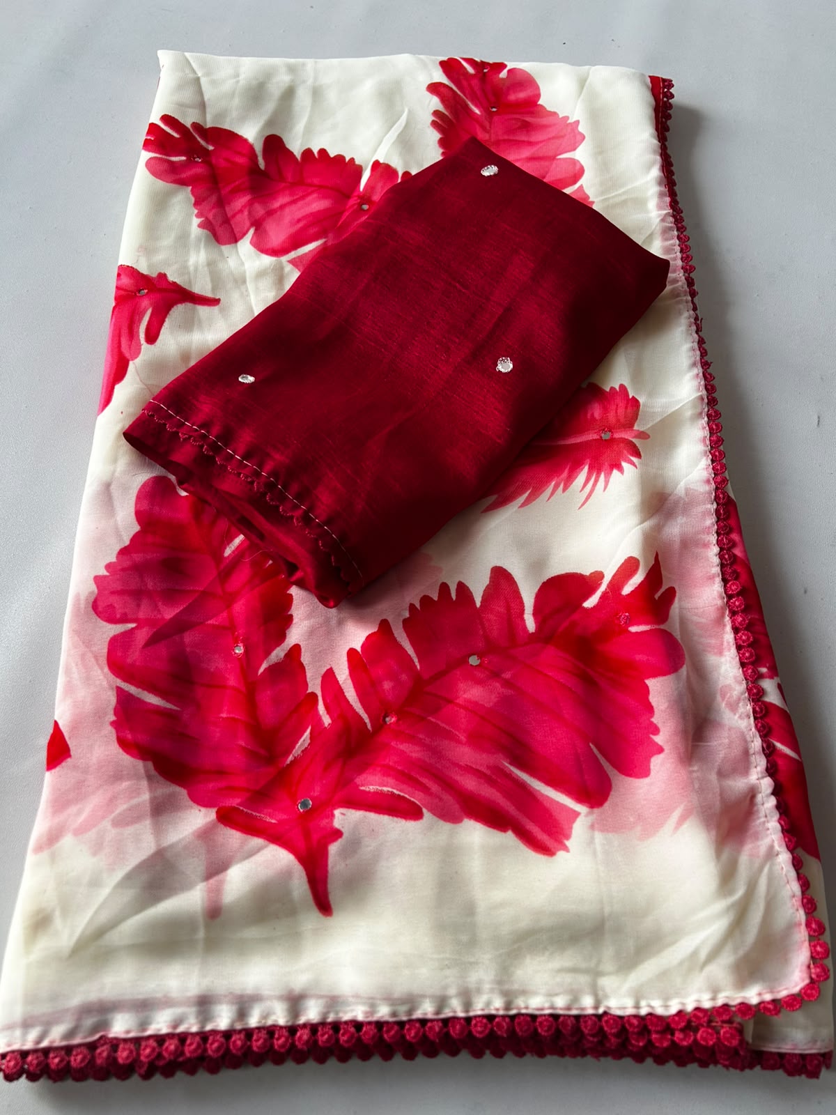 Blossom Party Wear Georgette Kalamkari Print n Foil Mirror Work Designer Saree For Women