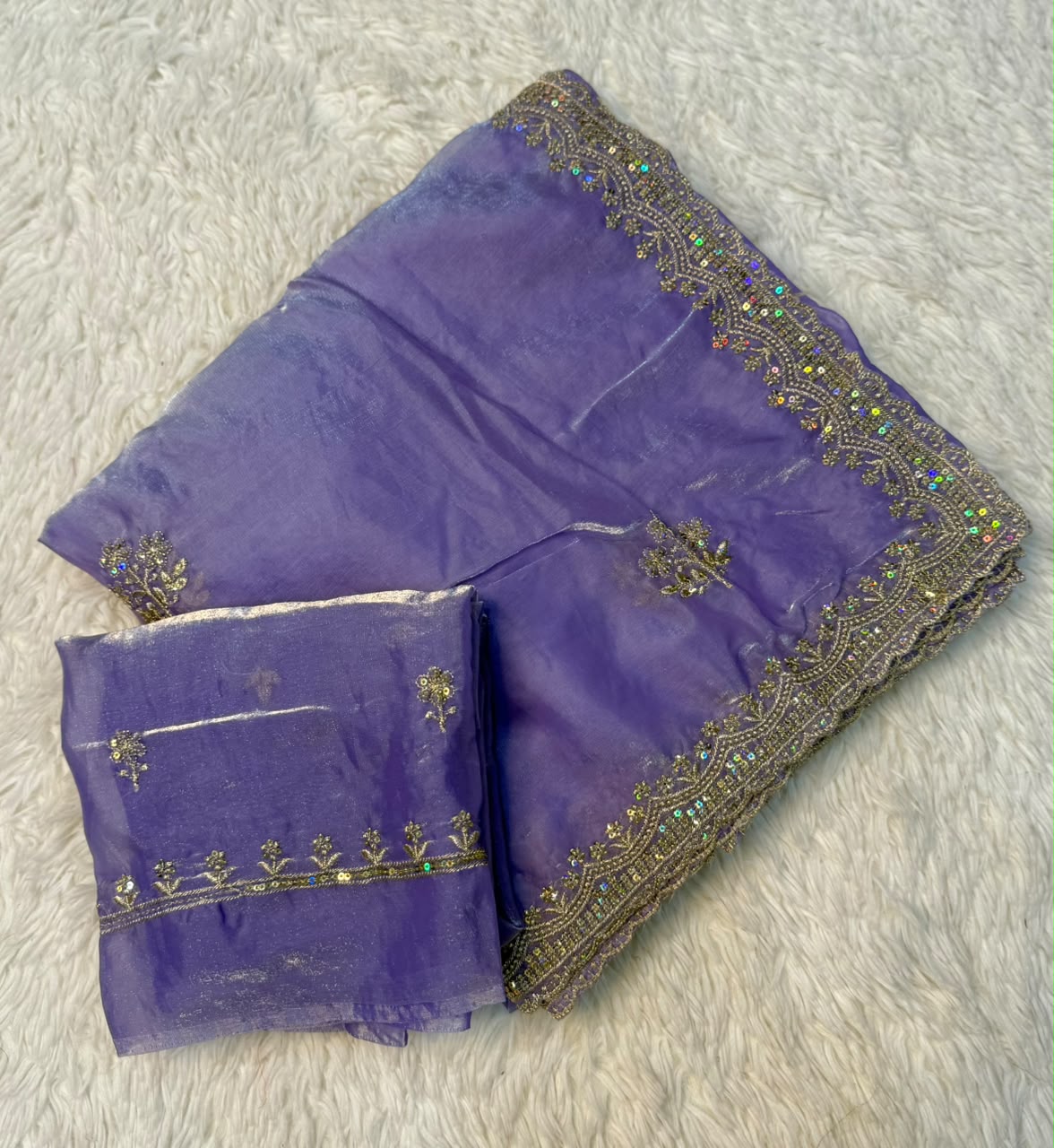 Blossom Wedding Wear Silk Embroidery Sequence n Thread Work Fancy Saree With Blouse Piece