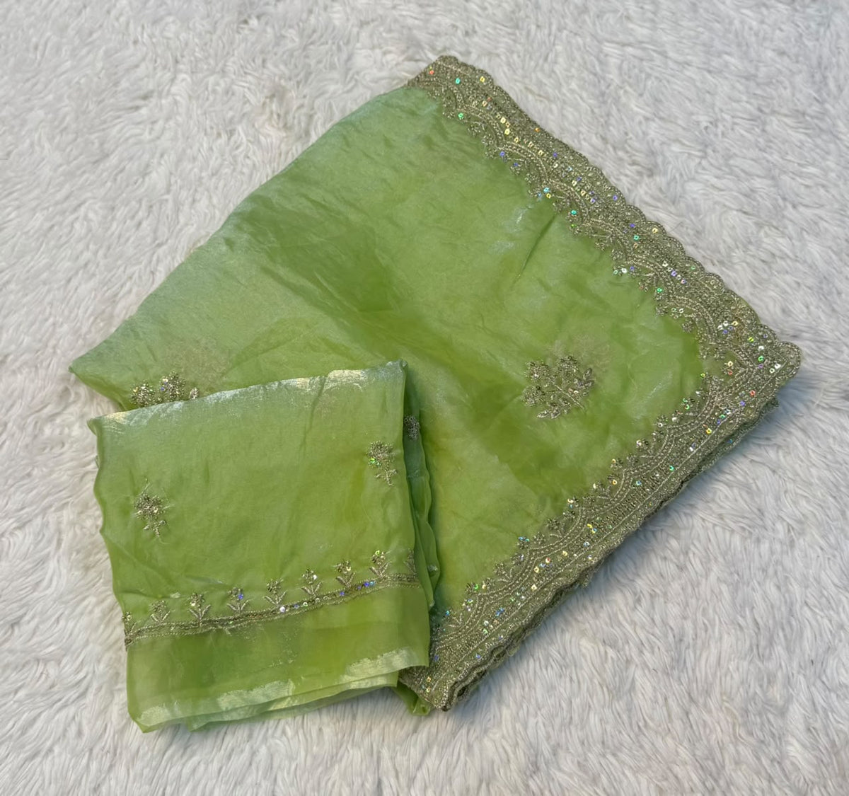 Blossom Wedding Wear Silk Embroidery Sequence n Thread Work Fancy Saree With Blouse Piece