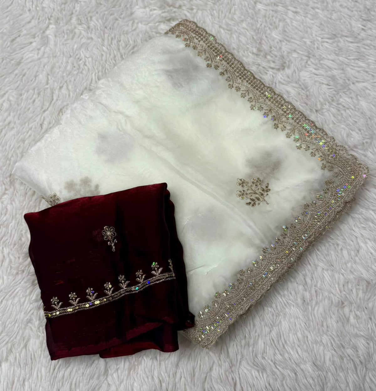 Blossom Wedding Wear Silk Embroidery Sequence n Thread Work Fancy Saree With Blouse Piece
