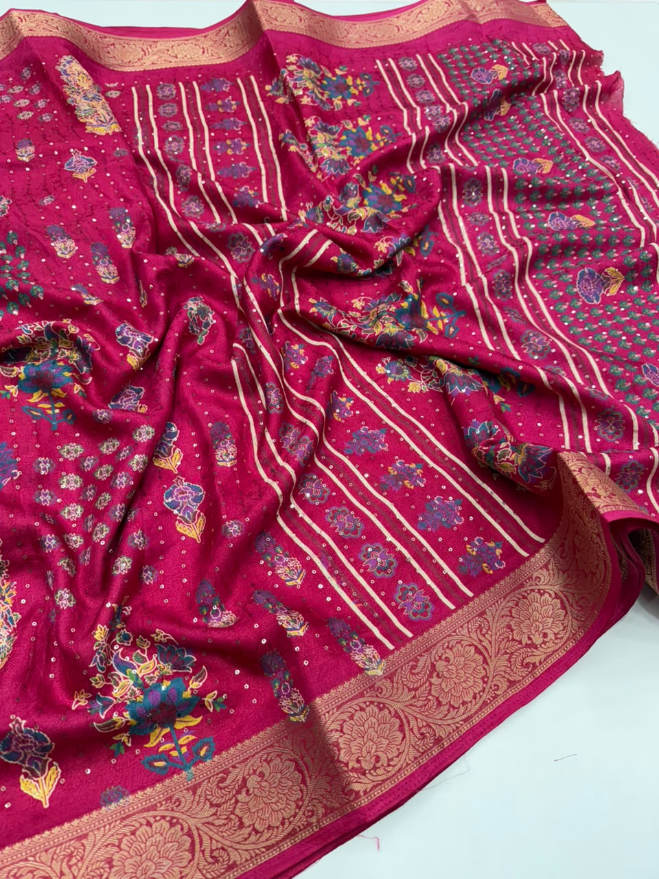 Imaginative Wedding Wear Soft Dola Silk Print Design Jacquard Border Rich Pallu Fancy Saree For Women