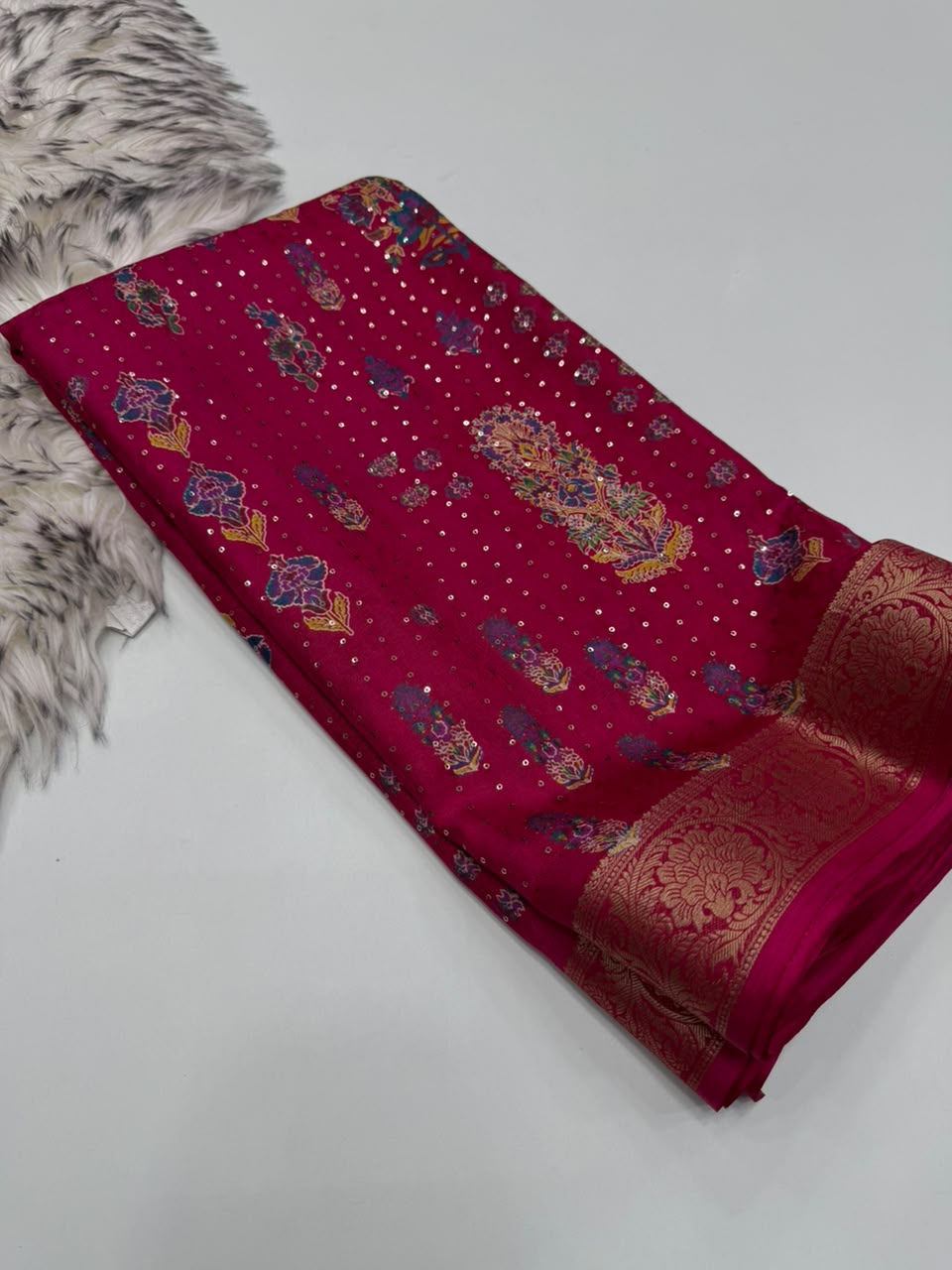 Imaginative Wedding Wear Soft Dola Silk Print Design Jacquard Border Rich Pallu Fancy Saree For Women