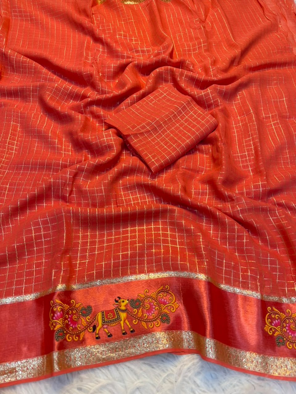 Adorning Festive Wear Viscose Georgette Satin Border Fancy Saree With Blouse Piece
