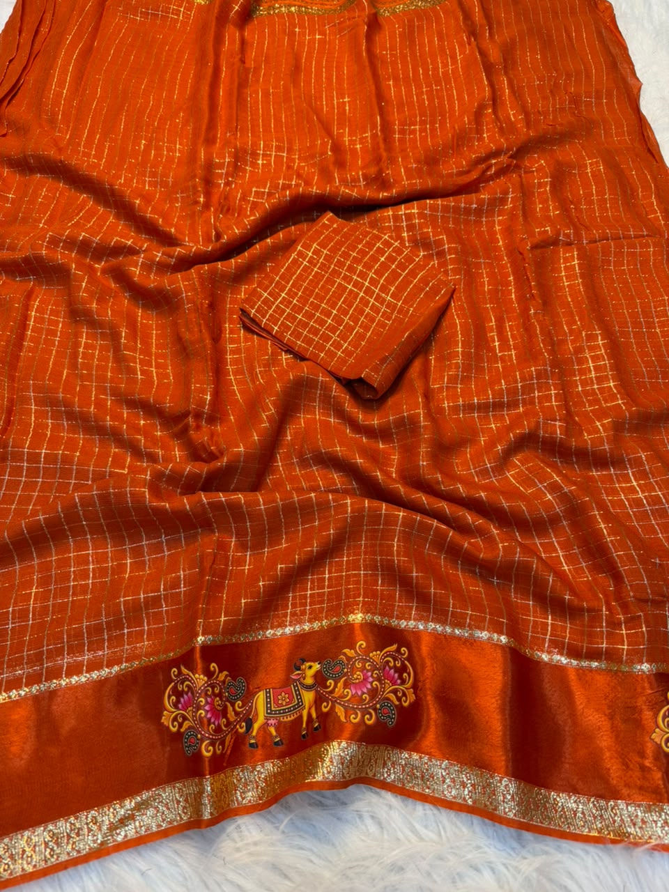 Adorning Festive Wear Viscose Georgette Satin Border Fancy Saree With Blouse Piece