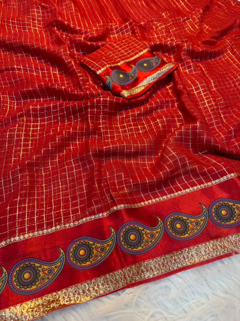 Charismatic Function Wear Viscose Georgette Print n Jacquard Border Fancy Saree With Blouse Piece