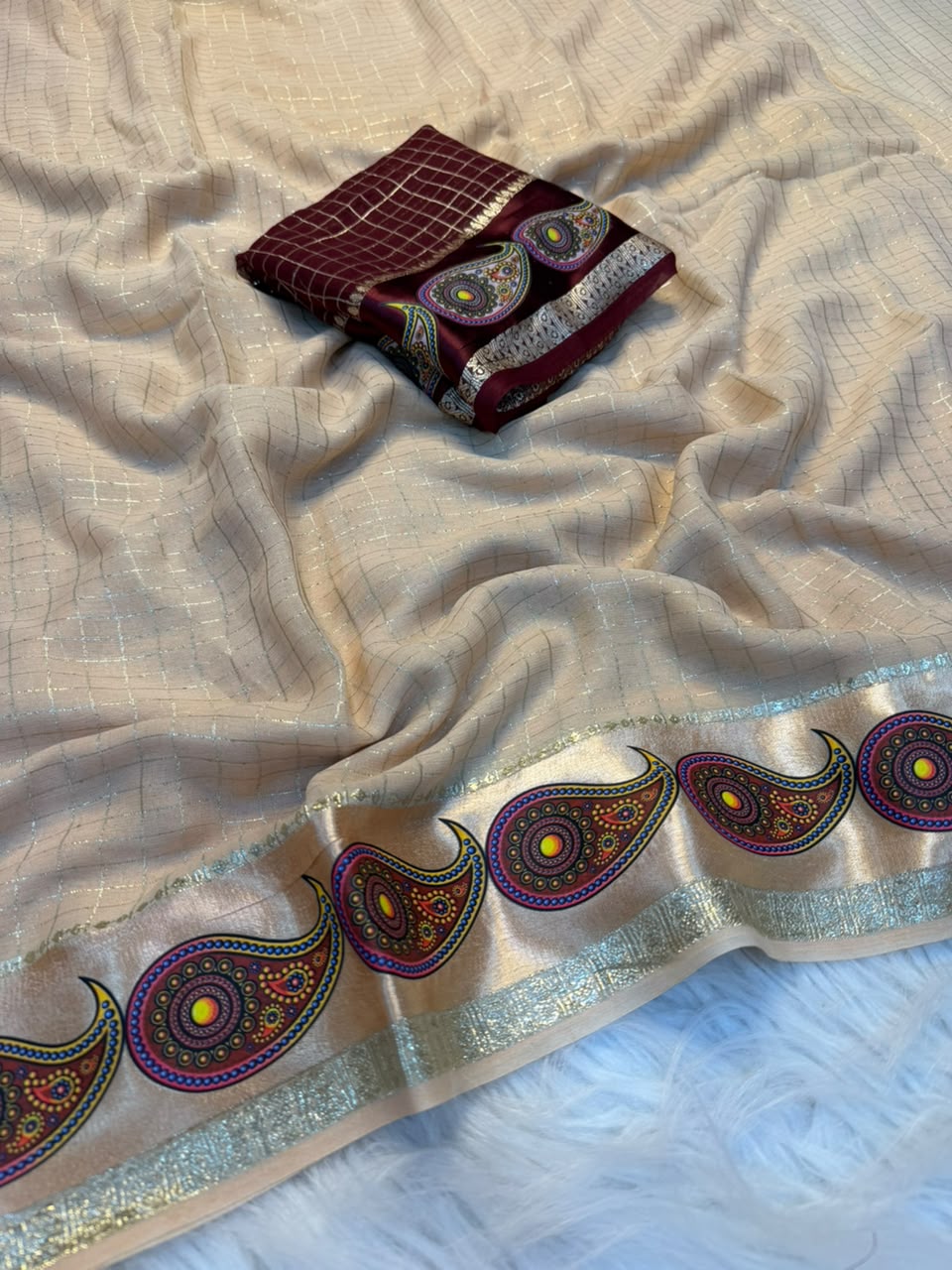 Charismatic Function Wear Viscose Georgette Print n Jacquard Border Fancy Saree With Blouse Piece