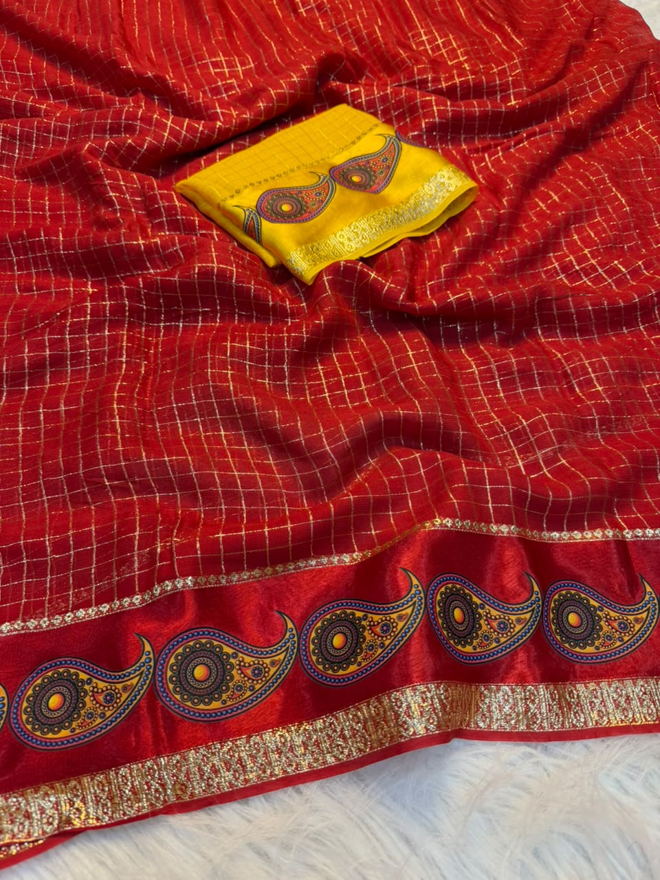 Charismatic Function Wear Viscose Georgette Print n Jacquard Border Fancy Saree With Blouse Piece