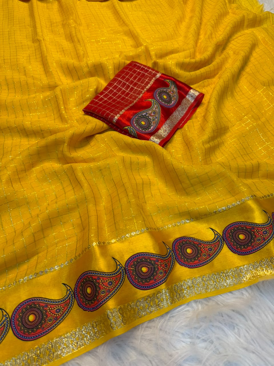 Charismatic Function Wear Viscose Georgette Print n Jacquard Border Fancy Saree With Blouse Piece
