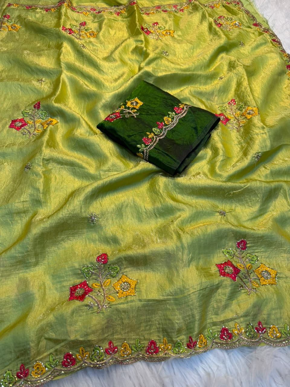 Incredible Festive Wear Satin Silk Embroidery n Thread Work Fancy Saree With Blouse Piece