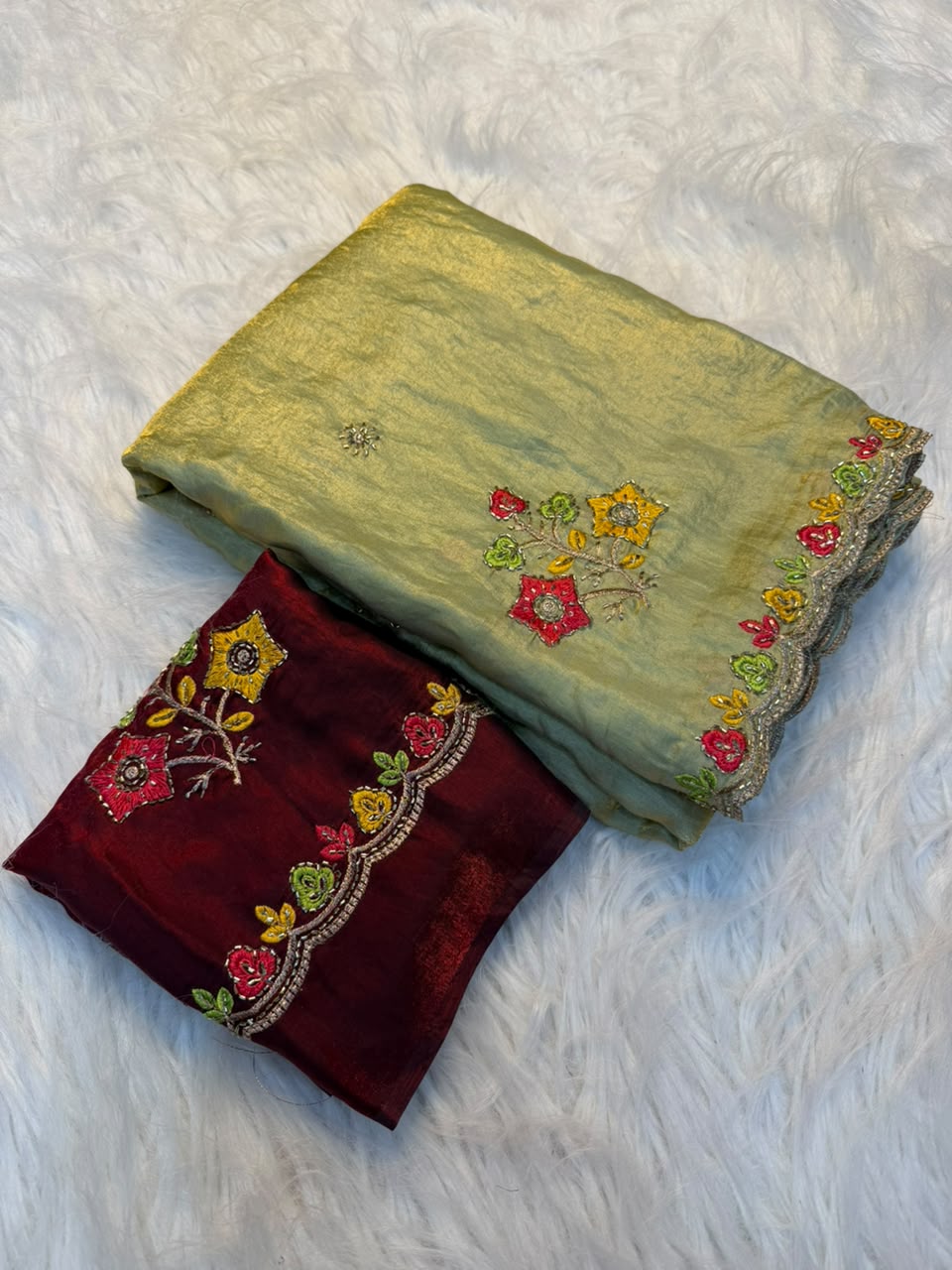 Incredible Festive Wear Satin Silk Embroidery n Thread Work Fancy Saree With Blouse Piece