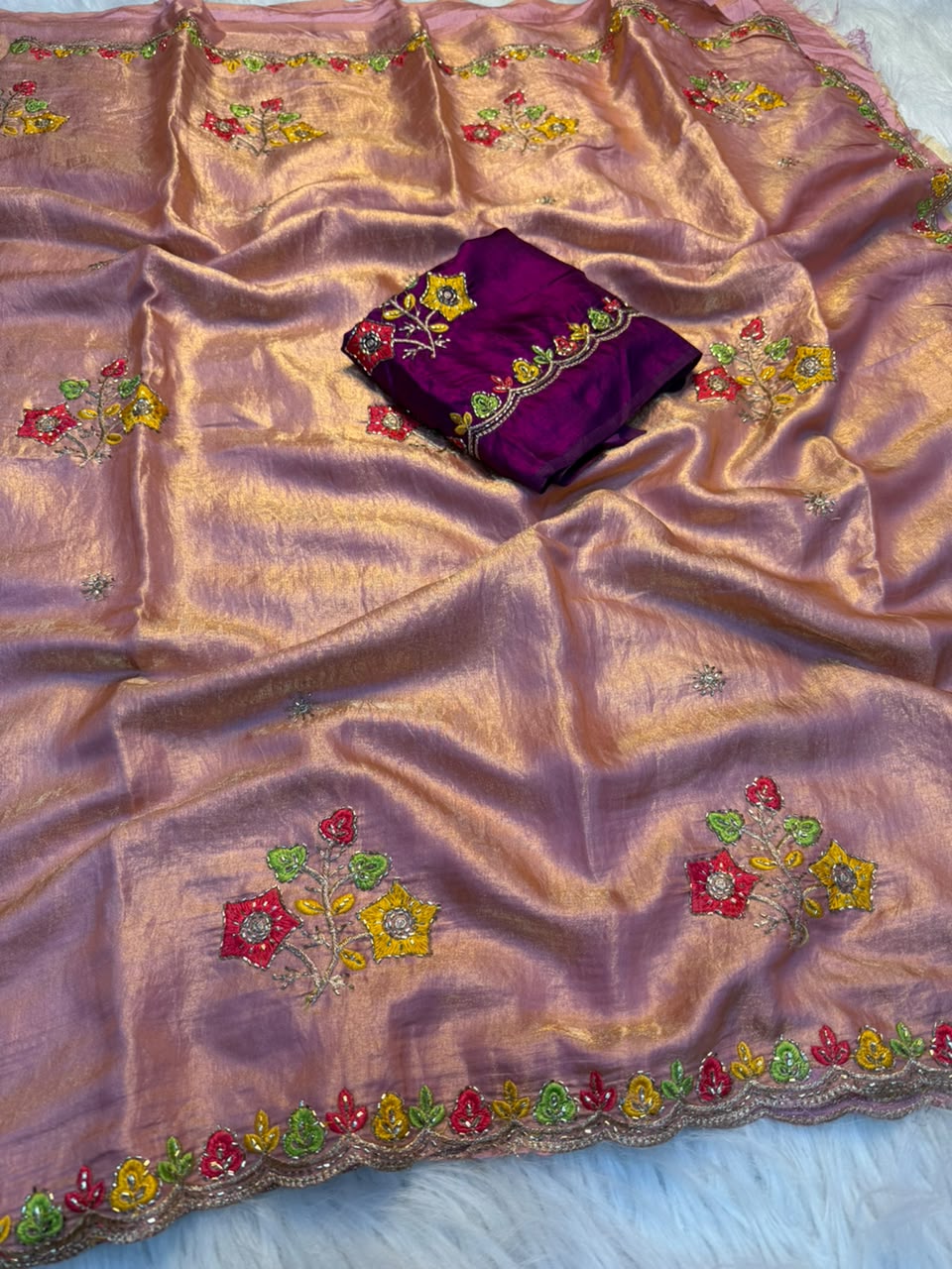 Incredible Festive Wear Satin Silk Embroidery n Thread Work Fancy Saree With Blouse Piece