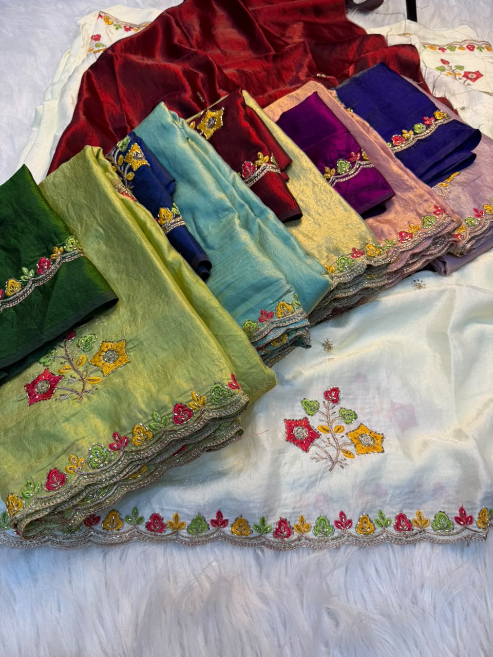 Incredible Festive Wear Satin Silk Embroidery n Thread Work Fancy Saree With Blouse Piece