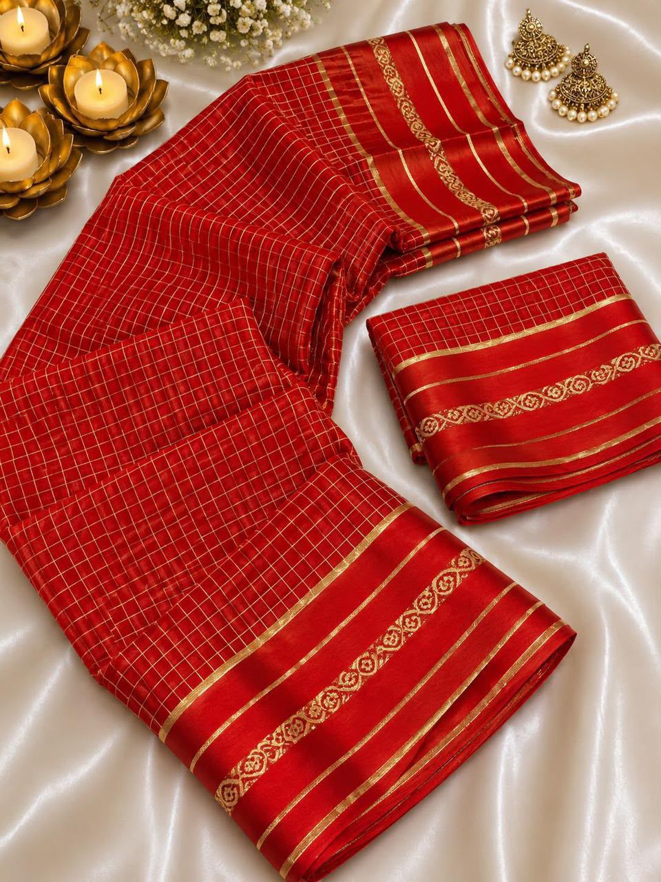 Glamorous Function Wear Viscose Georgette Satin Border Fancy Saree With Blouse Piece