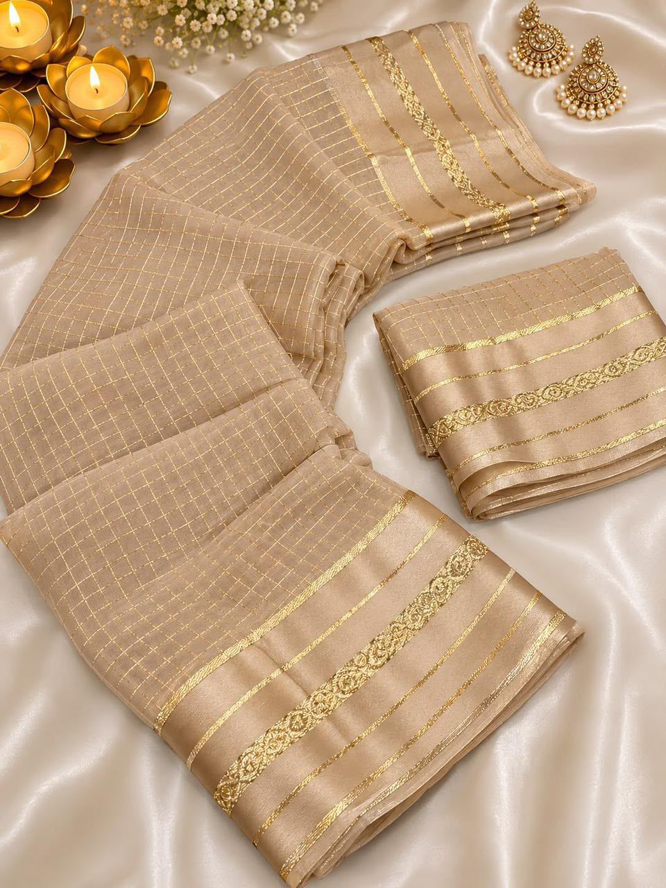 Glamorous Function Wear Viscose Georgette Satin Border Fancy Saree With Blouse Piece