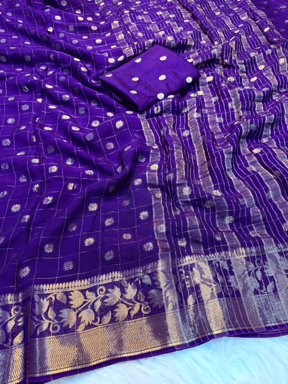 Desirable Festive Wear Viscose Georgette Jacquard Weaving Work Designer Saree With Blouse Piece