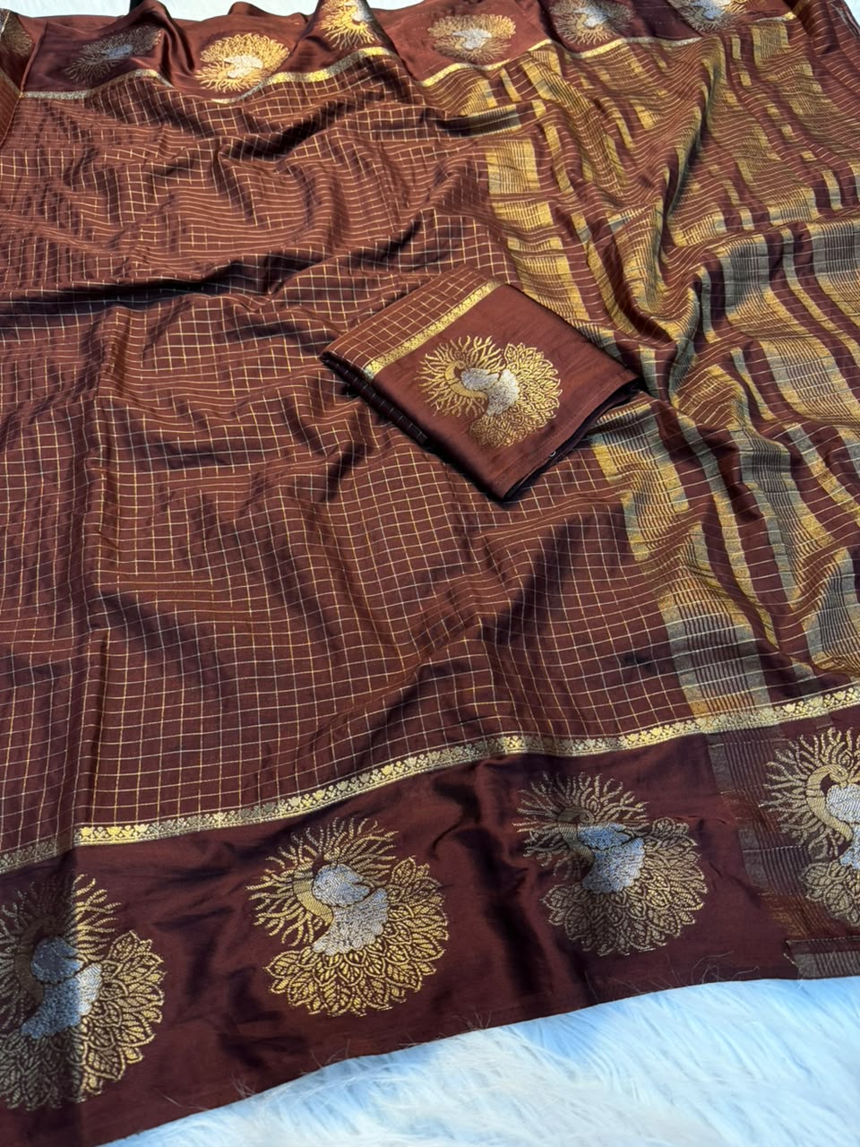 Whimsical Party Wear Crape Silk Jacquard Border Rich Pallu Fancy Saree With Blouse Piece