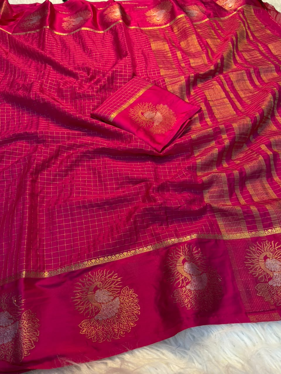 Whimsical Party Wear Crape Silk Jacquard Border Rich Pallu Fancy Saree With Blouse Piece