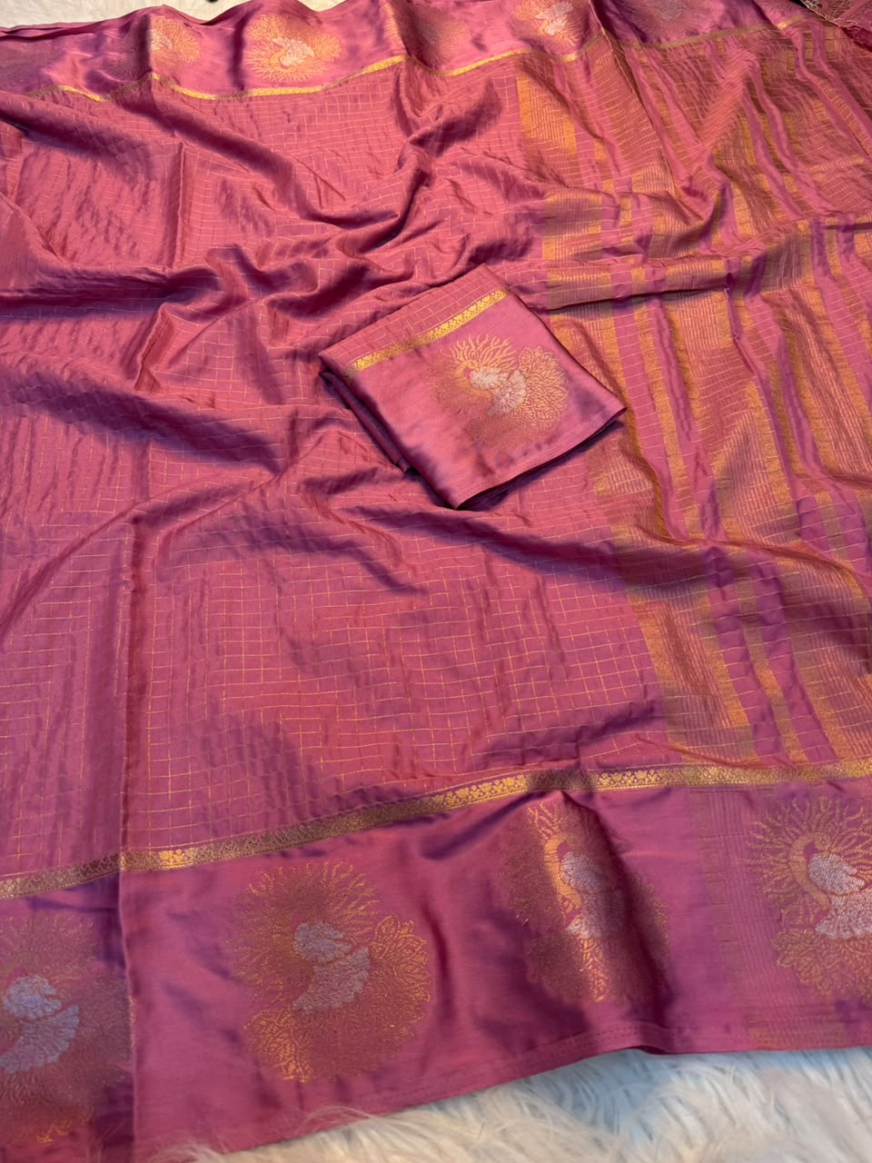 Whimsical Party Wear Crape Silk Jacquard Border Rich Pallu Fancy Saree With Blouse Piece
