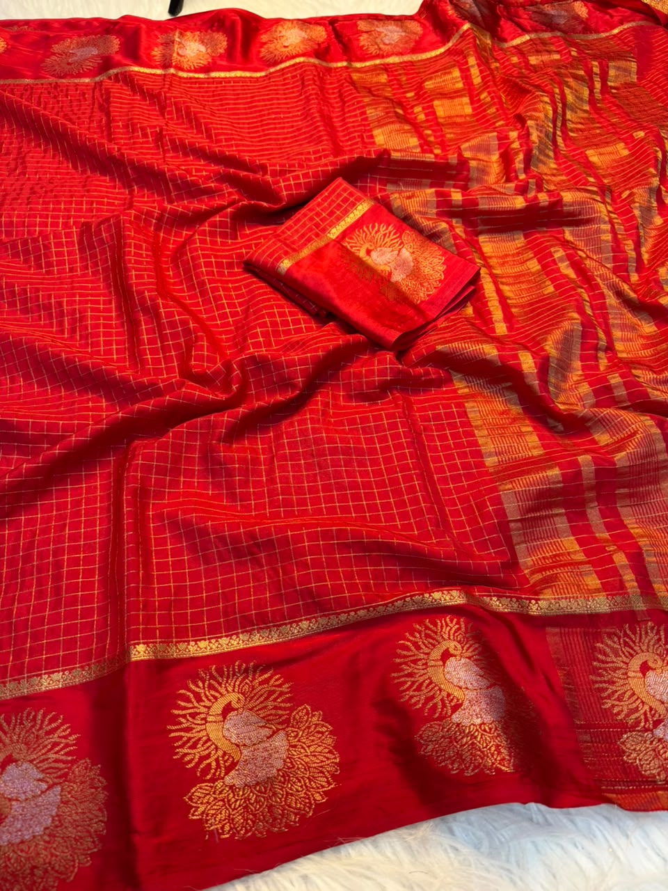 Whimsical Party Wear Crape Silk Jacquard Border Rich Pallu Fancy Saree With Blouse Piece
