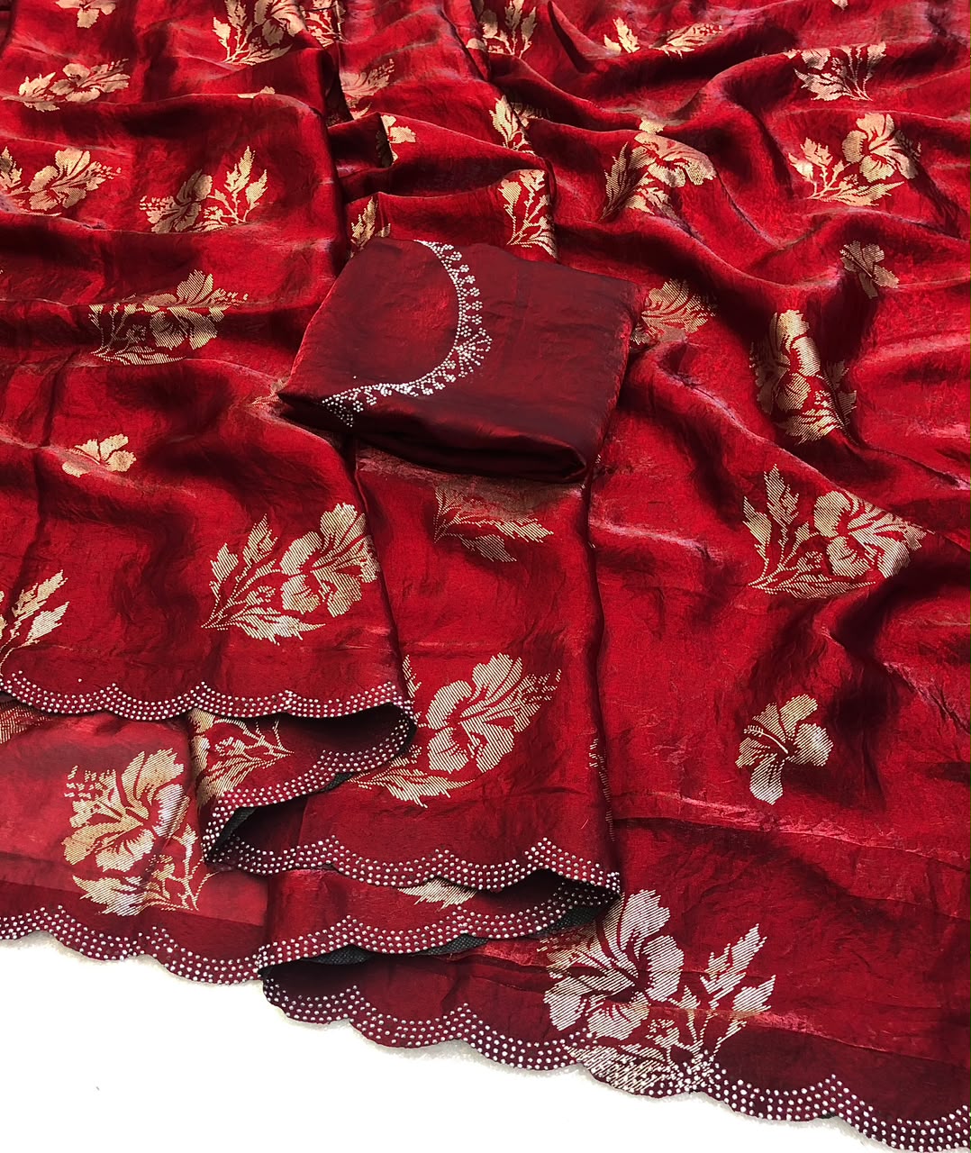 Regal Wedding Wear Silk Foil Print n Siroski Work Design Saree With Blouse Piece