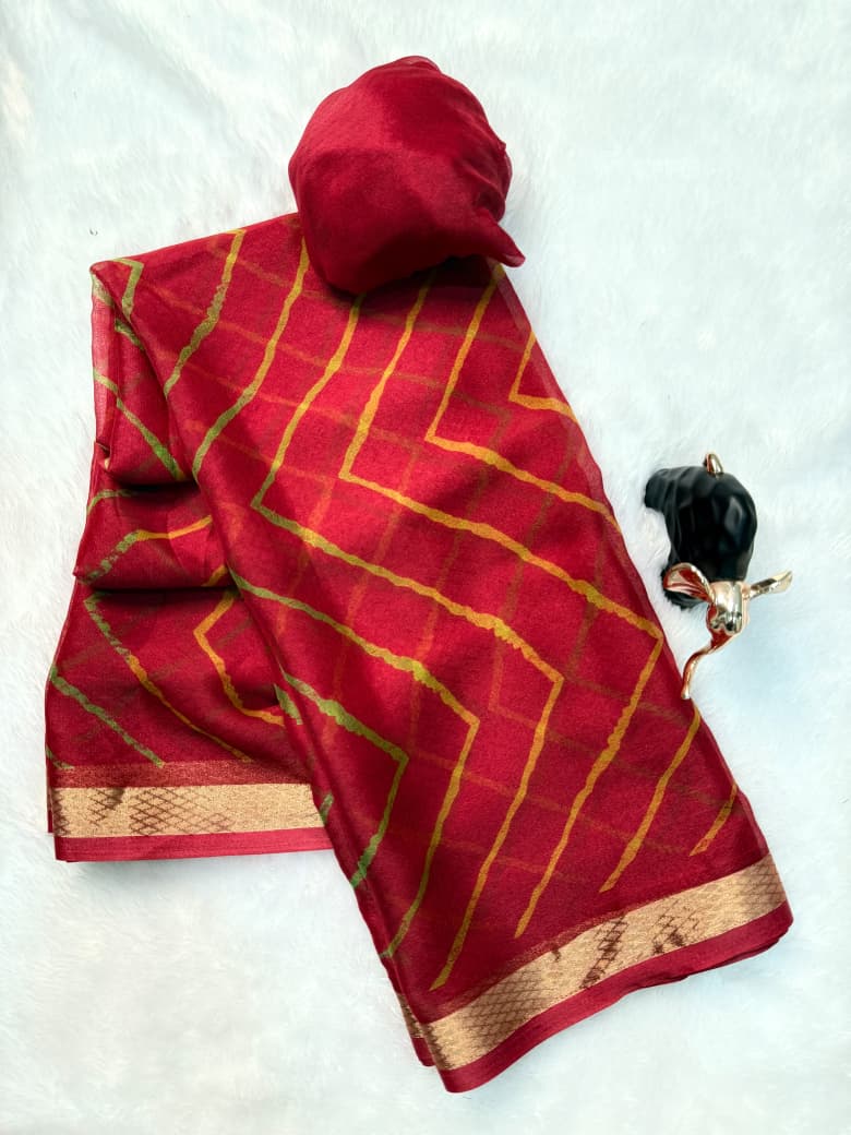 Effervescent Festive Wear Organza Silk Print Design Jacquard Border Fancy Saree With Blouse Piece