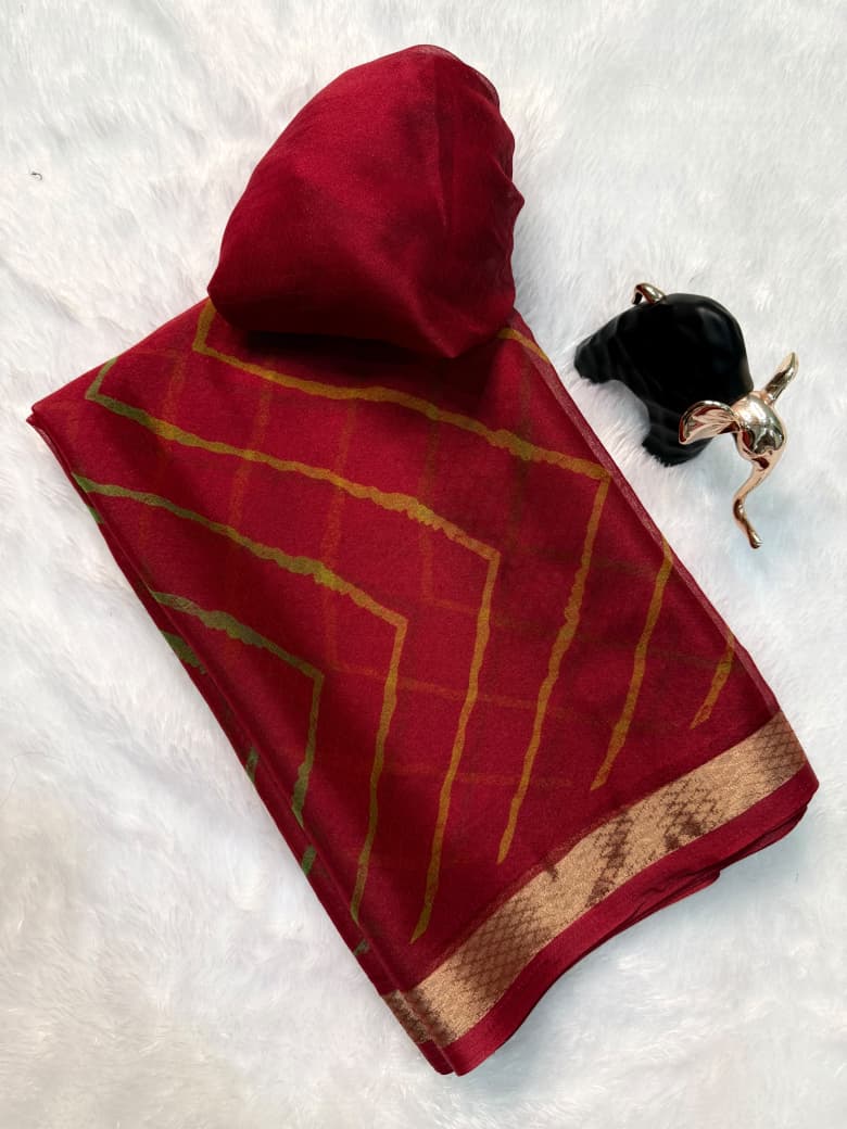 Effervescent Festive Wear Organza Silk Print Design Jacquard Border Fancy Saree With Blouse Piece