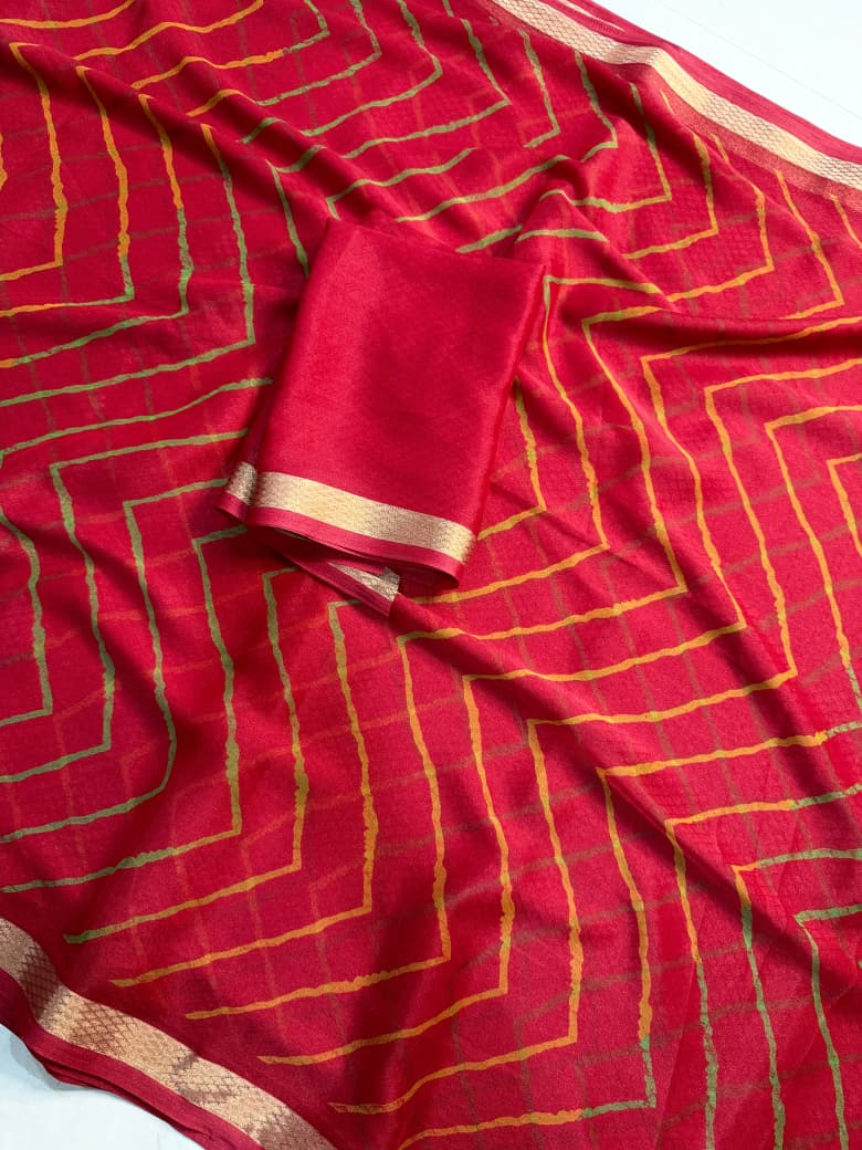 Effervescent Festive Wear Organza Silk Print Design Jacquard Border Fancy Saree With Blouse Piece