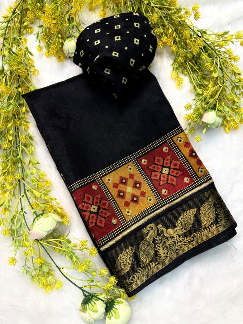 Incredible Party Wear Georgette Jacquard Border Rich Pallu Designer Saree With Blouse Piece