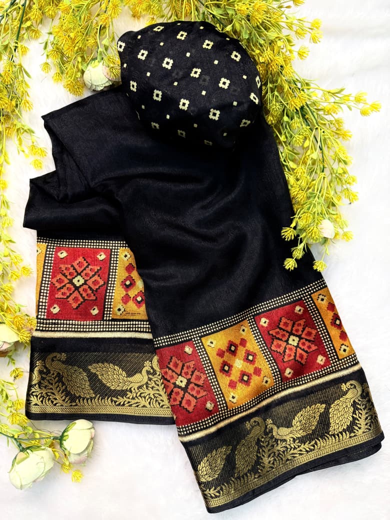 Incredible Party Wear Georgette Jacquard Border Rich Pallu Designer Saree With Blouse Piece