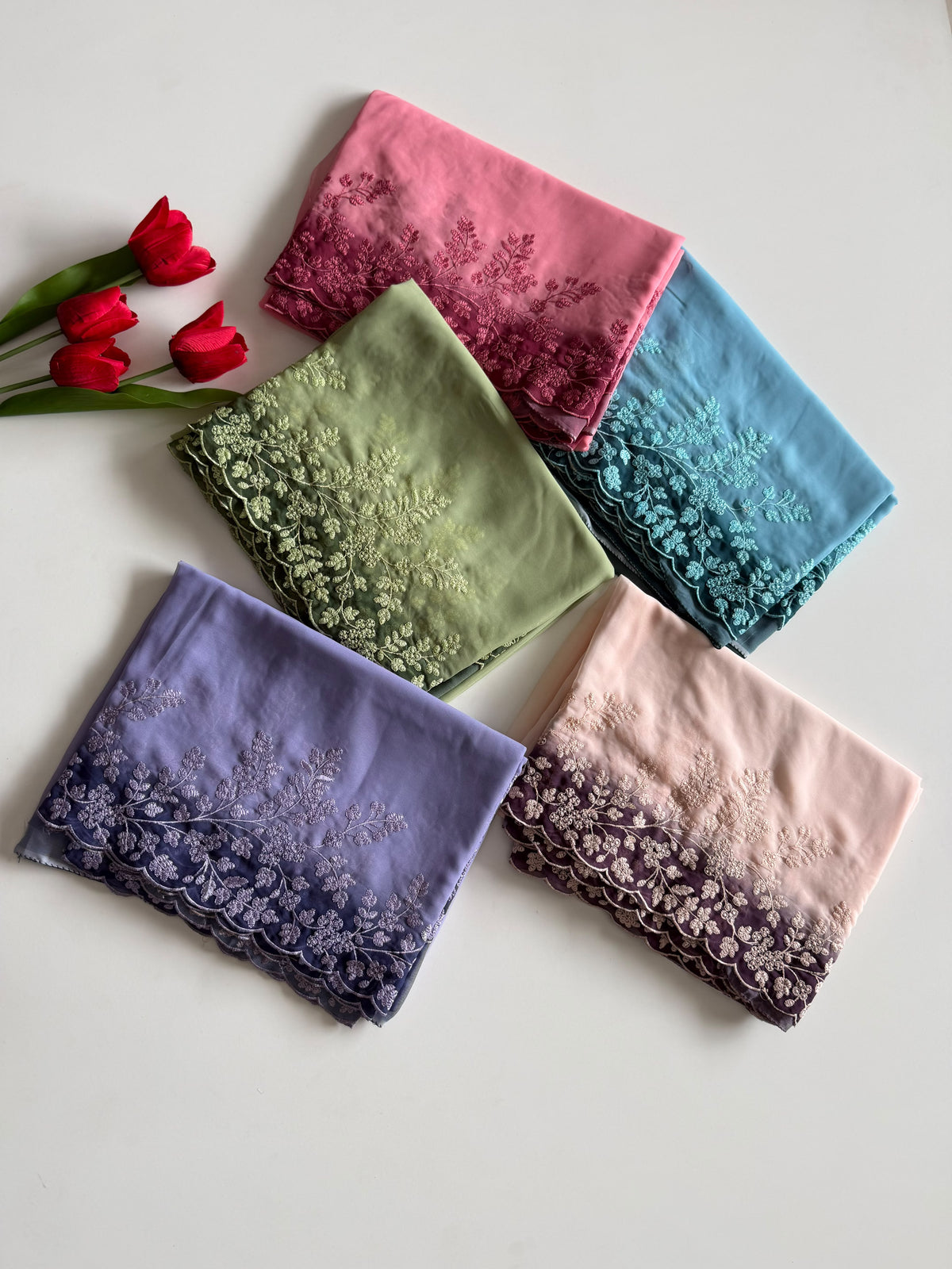Whimsical Party Wear Soft Silk Embroidery Work n Scalloped Border Designer SareeFor Women