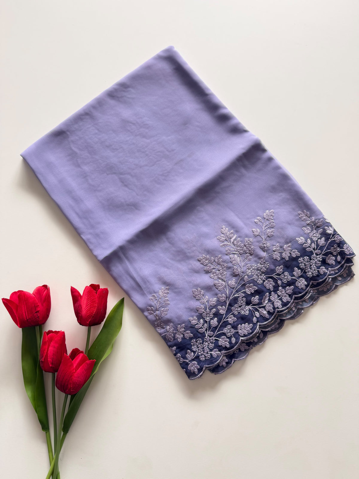 Whimsical Party Wear Soft Silk Embroidery Work n Scalloped Border Designer SareeFor Women