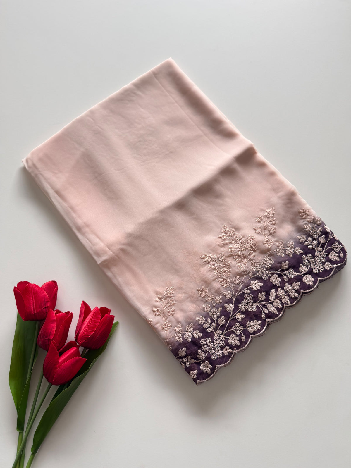 Whimsical Party Wear Soft Silk Embroidery Work n Scalloped Border Designer SareeFor Women