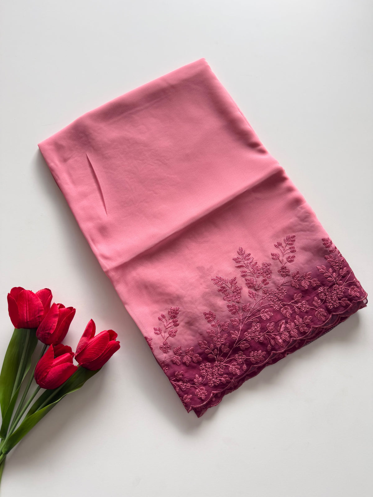 Whimsical Party Wear Soft Silk Embroidery Work n Scalloped Border Designer SareeFor Women