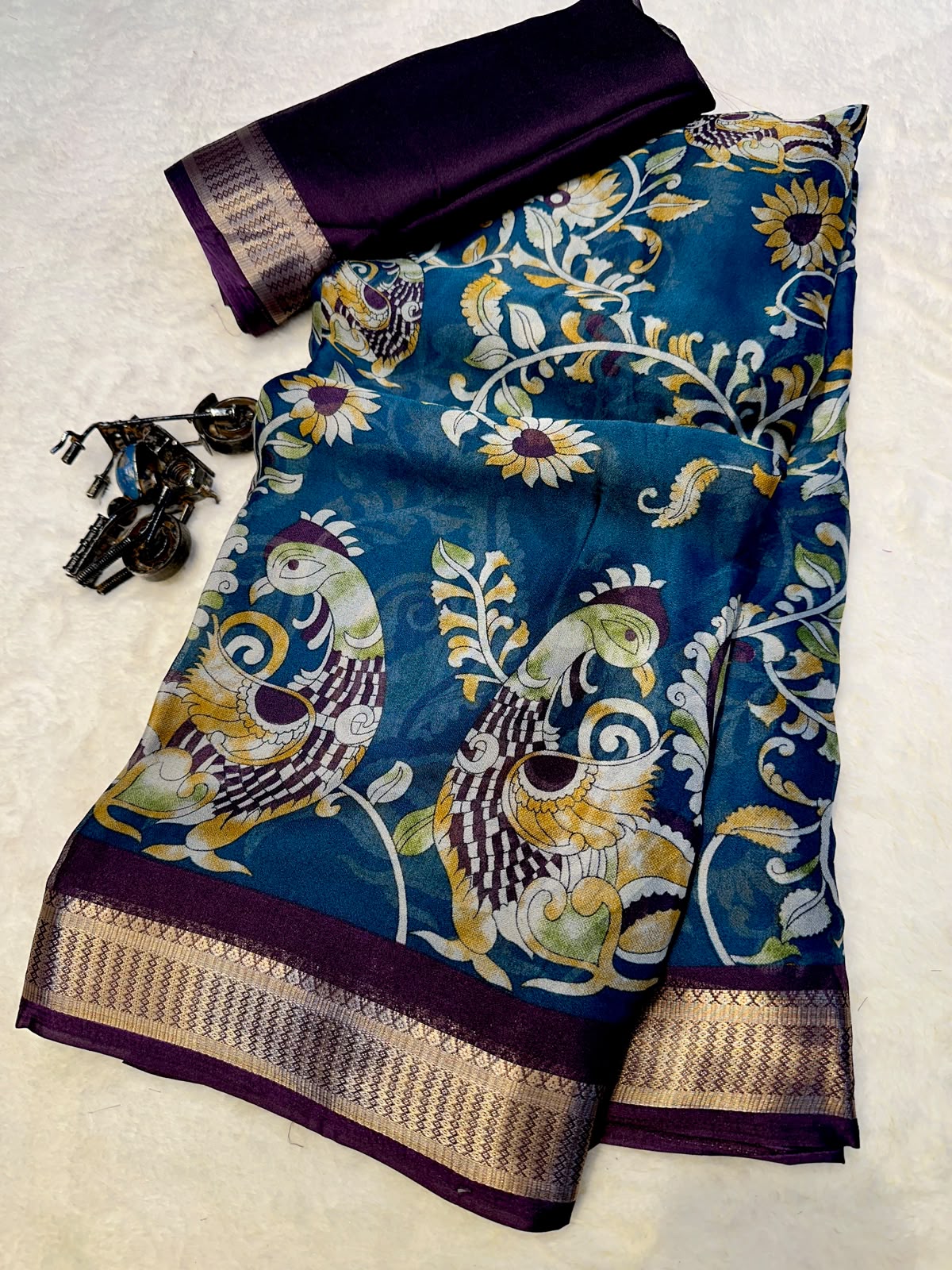 Glamorous Wedding Wear Soft Georgette Print Design Jacquard Border Fancy Saree With Blouse Piece