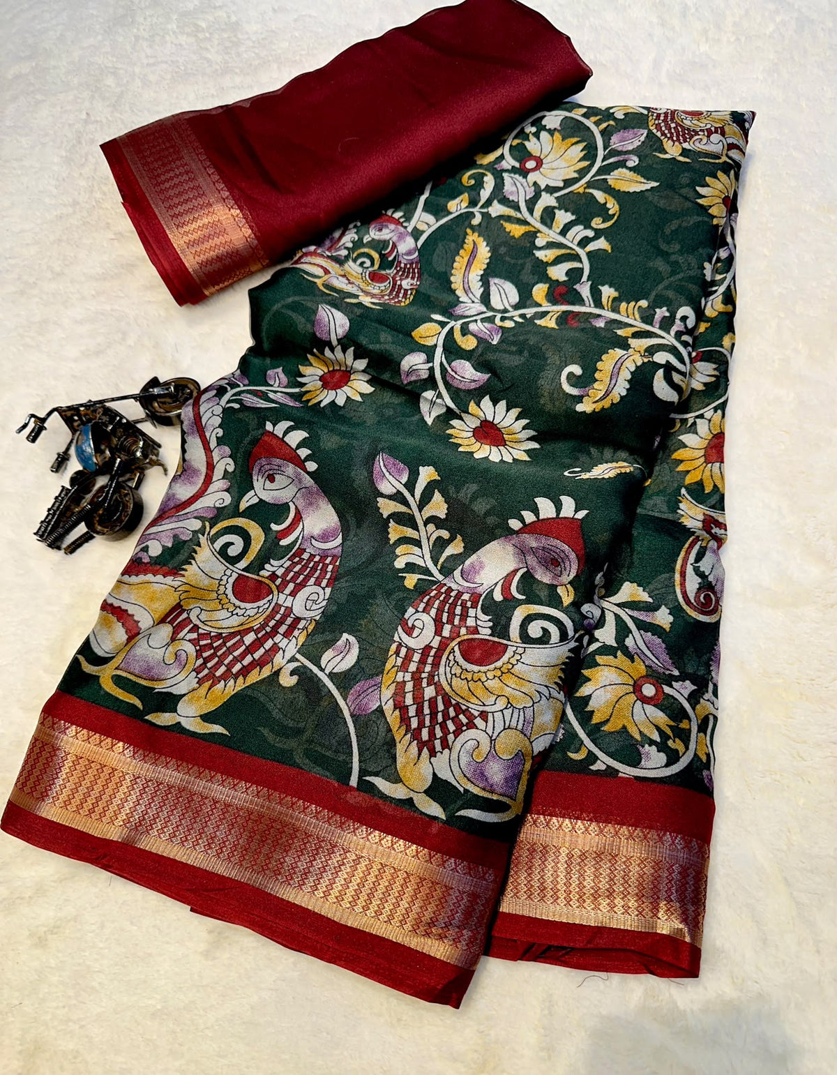 Glamorous Wedding Wear Soft Georgette Print Design Jacquard Border Fancy Saree With Blouse Piece