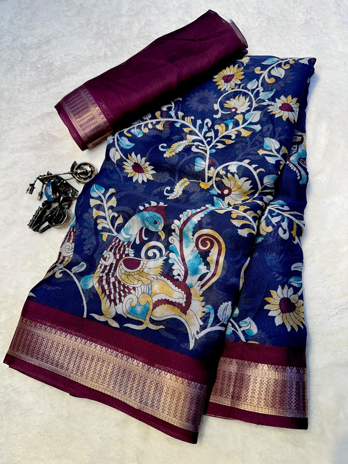 Glamorous Wedding Wear Soft Georgette Print Design Jacquard Border Fancy Saree With Blouse Piece