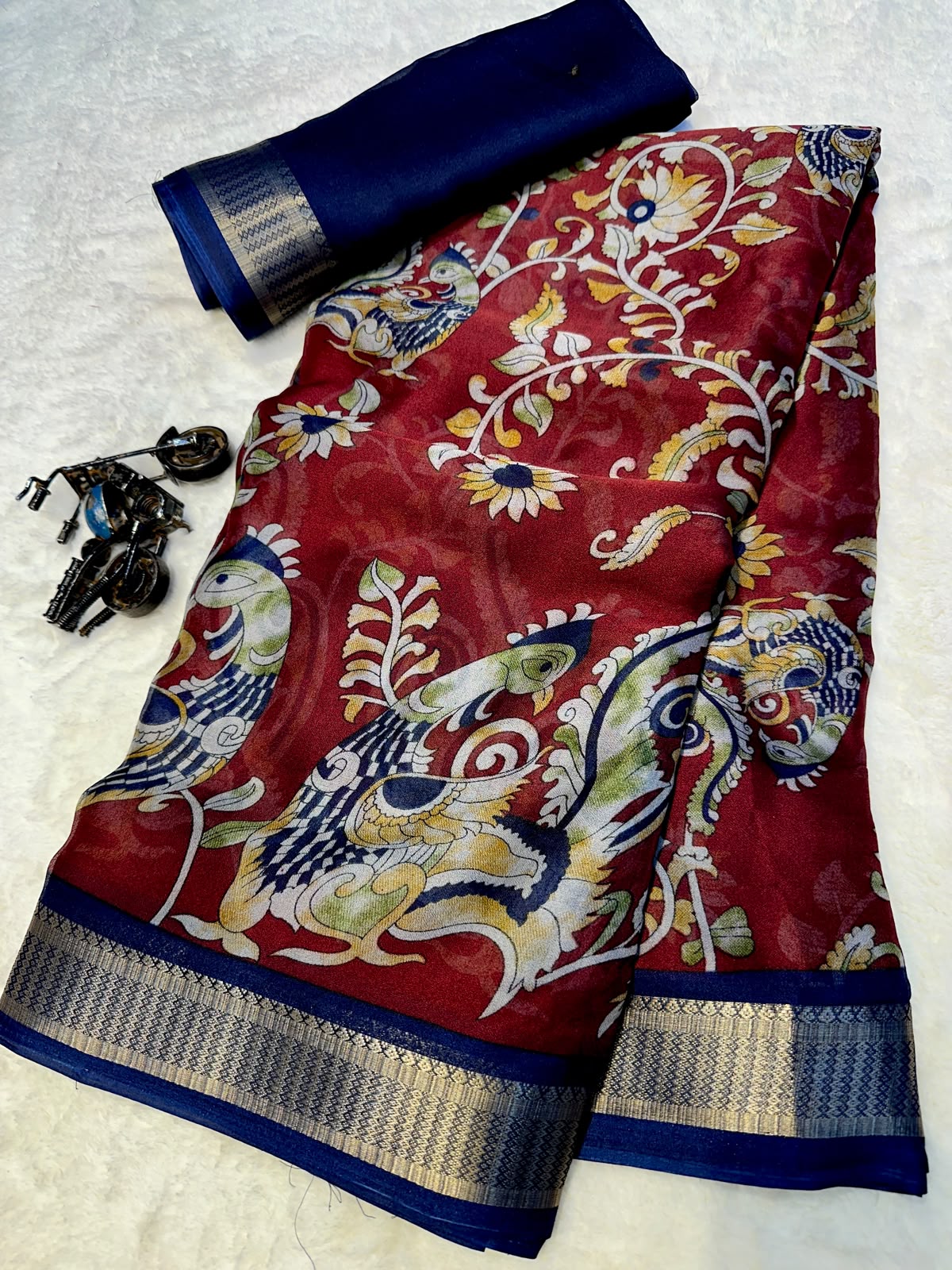 Glamorous Wedding Wear Soft Georgette Print Design Jacquard Border Fancy Saree With Blouse Piece