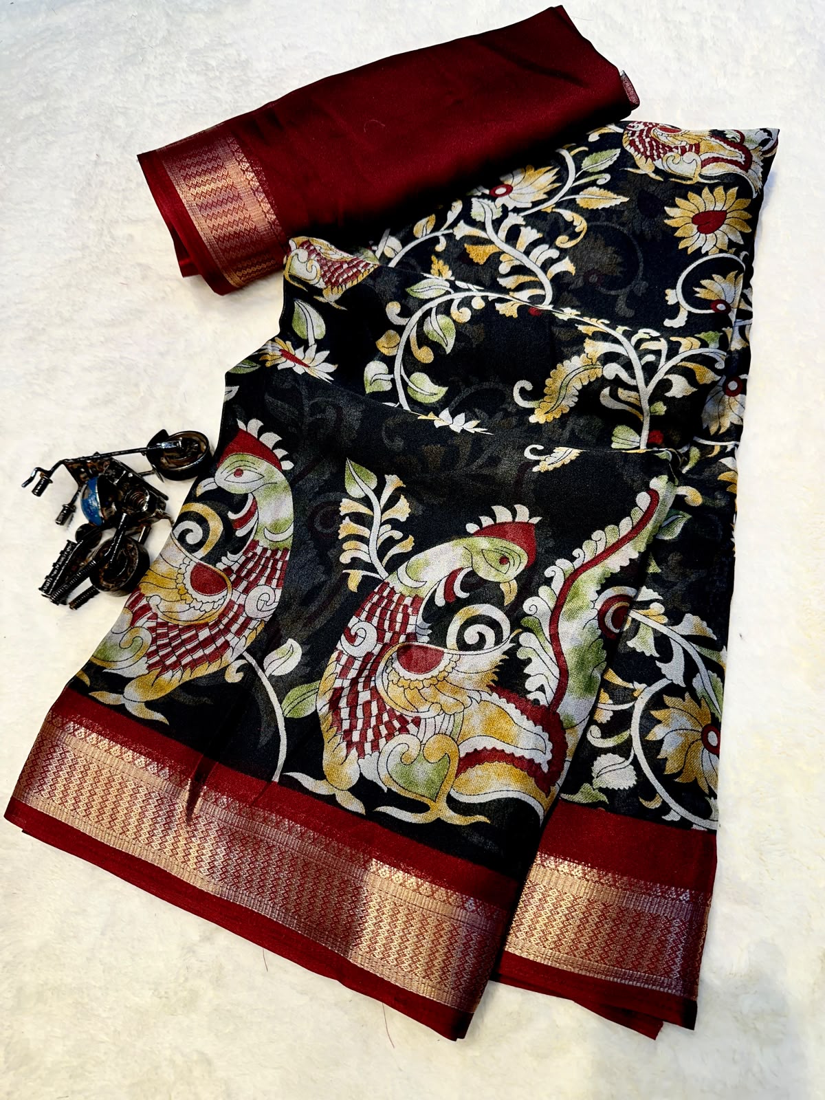 Glamorous Wedding Wear Soft Georgette Print Design Jacquard Border Fancy Saree With Blouse Piece
