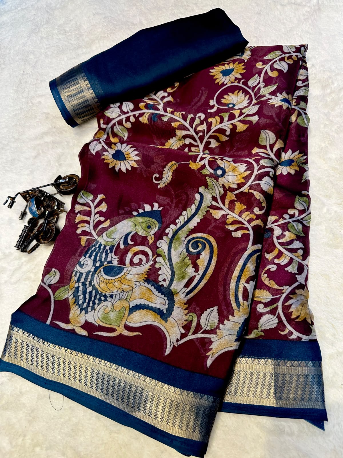 Glamorous Wedding Wear Soft Georgette Print Design Jacquard Border Fancy Saree With Blouse Piece