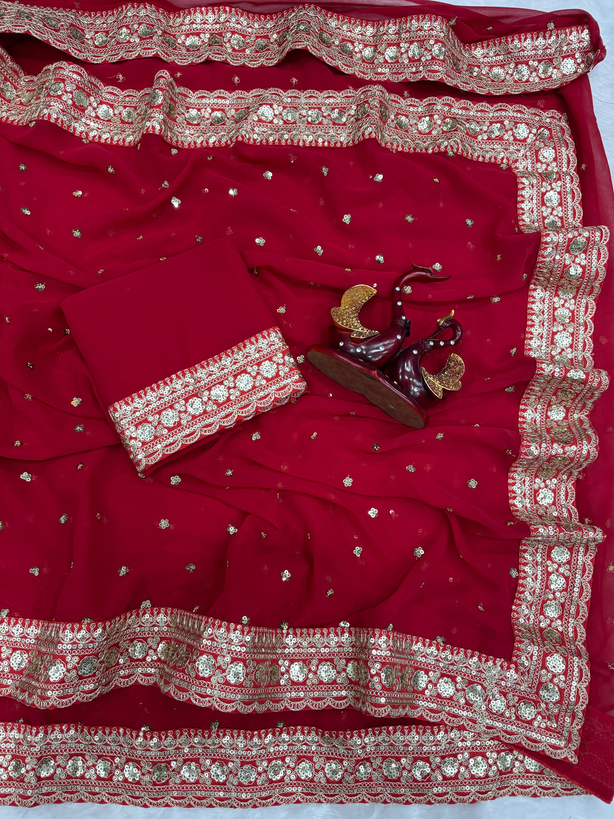 Luxuriant Festive Wear Georgette Heavy Embroidery n Sequence Work Designer Saree For Occasion