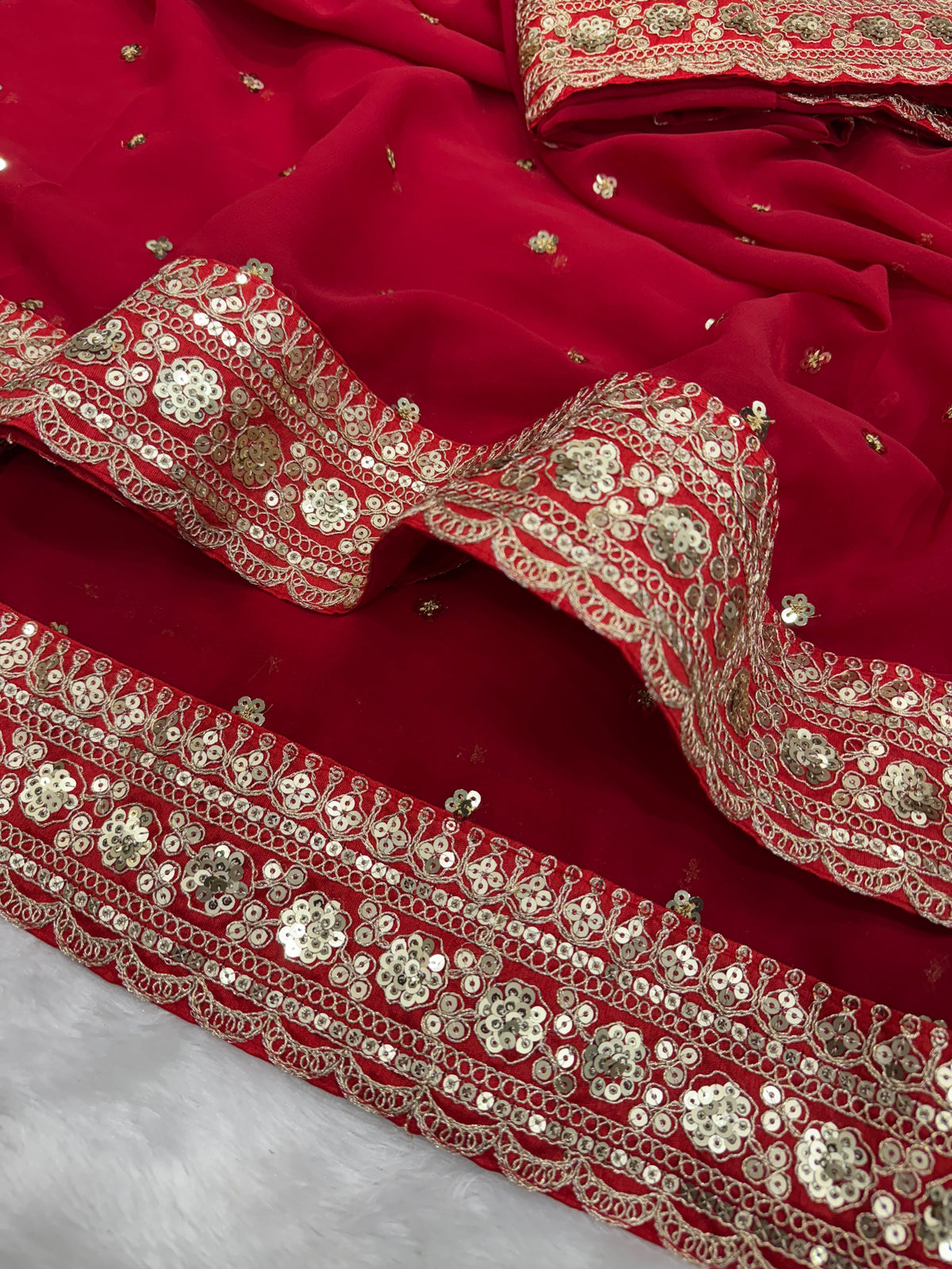 Luxuriant Festive Wear Georgette Heavy Embroidery n Sequence Work Designer Saree For Occasion