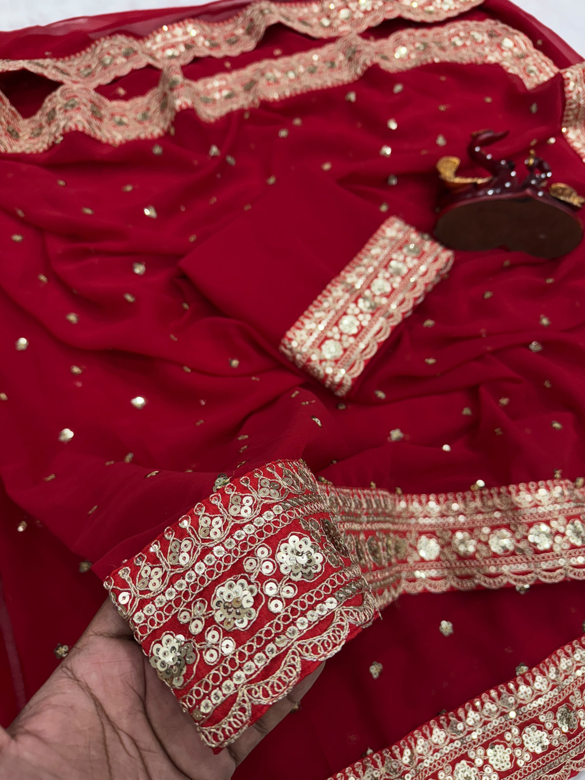Luxuriant Festive Wear Georgette Heavy Embroidery n Sequence Work Designer Saree For Occasion