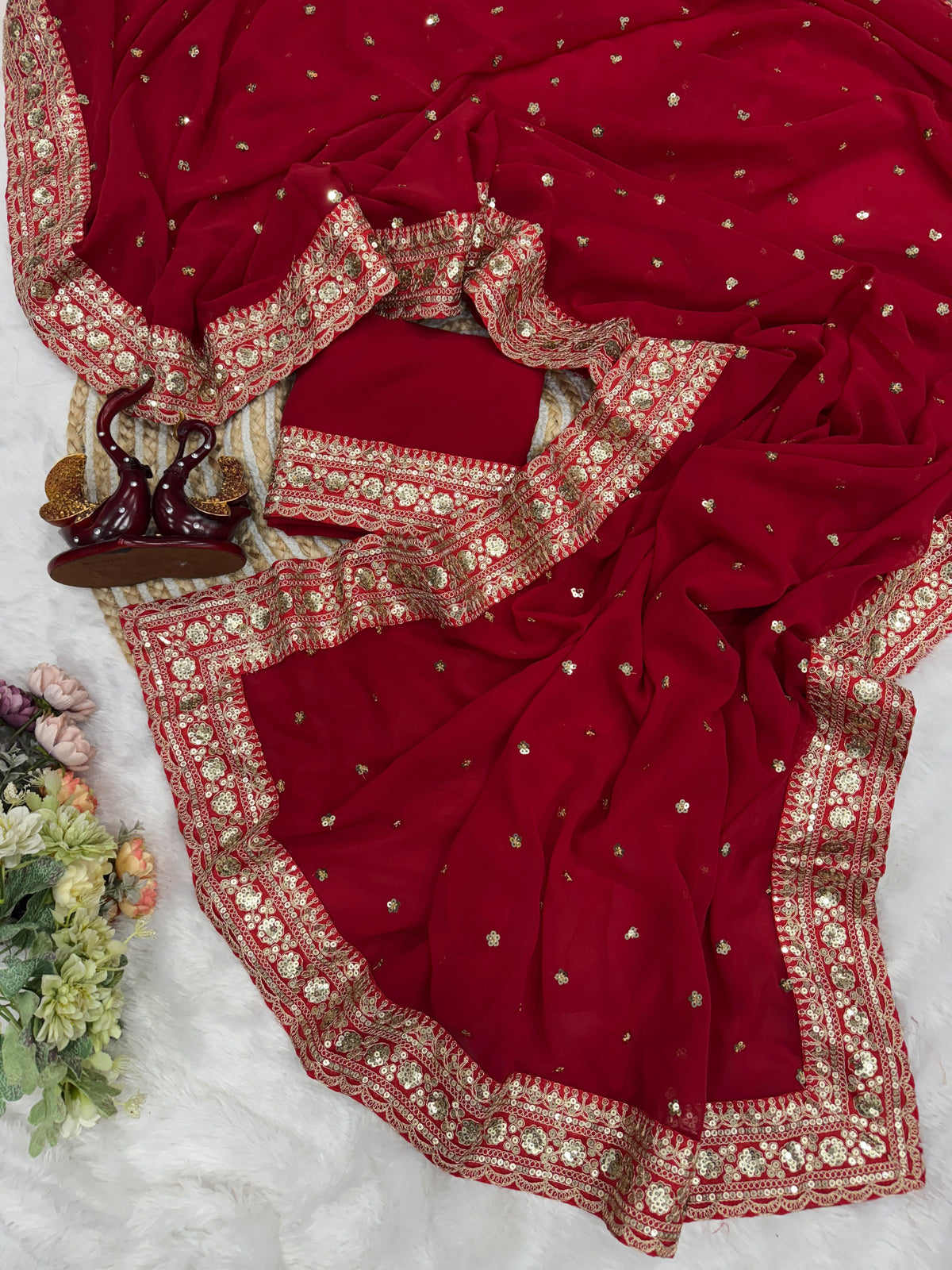 Luxuriant Festive Wear Georgette Heavy Embroidery n Sequence Work Designer Saree For Occasion