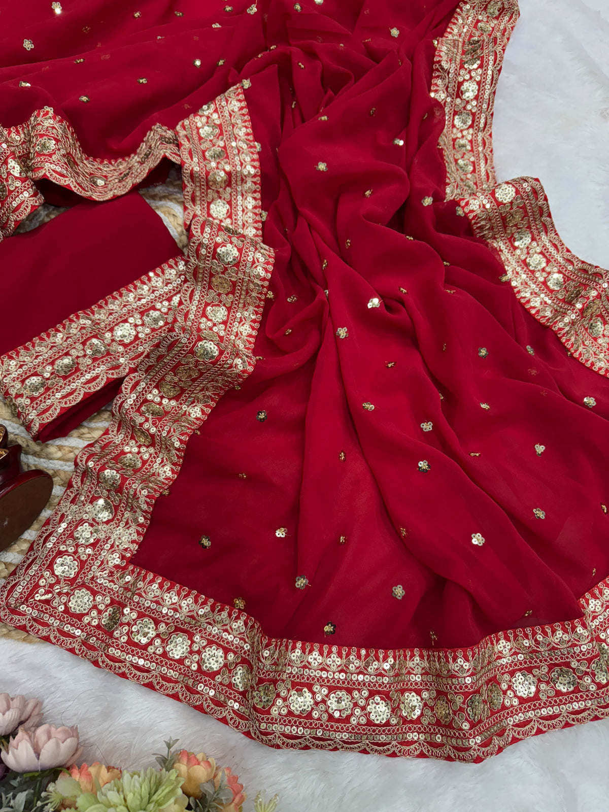 Luxuriant Festive Wear Georgette Heavy Embroidery n Sequence Work Designer Saree For Occasion