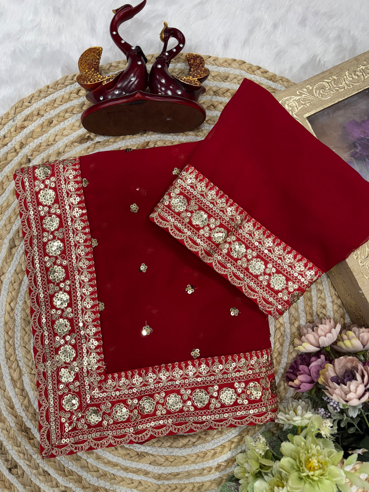 Luxuriant Festive Wear Georgette Heavy Embroidery n Sequence Work Designer Saree For Occasion